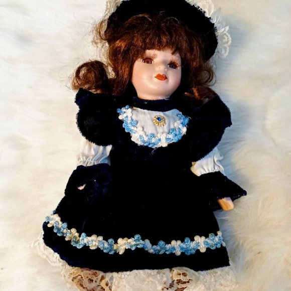 Rose Collection Other - Vintage Porcelain Rose Doll Velvet Dress Hat Shoes
